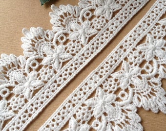 Off White Cotton Lace Trim, Wedding Trim, Scallop border trim, Sewing crafts, 1.77 inches wide, By 2 yards