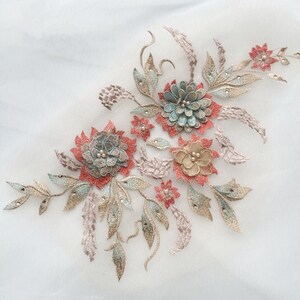 Gorgeous 3D Flower bodice Applique, pearls beaded colorful lace applique for Lyric dance Prom, Wedding dress, Evening Wear, Garment Design