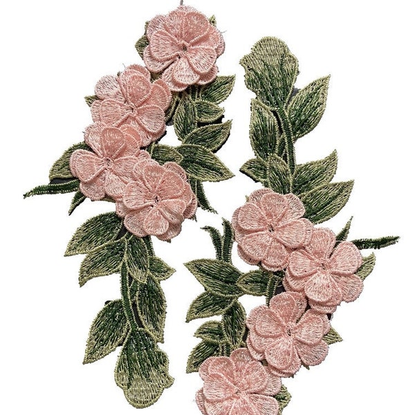 Applique de dentelle de mariée de fleurs rose clair 3D, applique de corsage de broderie pour robe de mariée, ceintures, conception de costumes, par 2 pièces