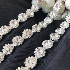 Crystal Rhinestone Trim Bridal Trim for Headbands, Sash, Gowns, Bridal Hair comb, 0.43&quot; (1.1 cm)  width, By 1 Yard