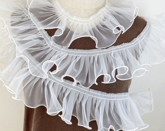Sheer Fairy Organza Pleated Lace Trim in Off white, Ruffled Lolita Trim For Doll Dress, Collar, Costume Design, Furniture Decor, By 2 yards
