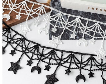 Stars Moons Fringe Venice Lace Trim, Star Fringe Ribbon For Lace choker, Bridal necklace, Veil Tassel, Lolita Costume, DIY project,By 1 yard