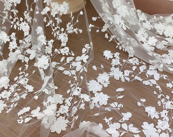 Gorgeous Embroidery Floral Lace Fabric, Delicate Floral Overlay lace For Bridal Gown, Wedding Dress Lace, Prom, Backdrop Lace