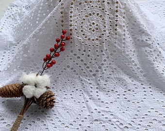 Retro Embroidery Flower Eyelet Cotton Lace Fabric, Geometry fabric for Boho Dress, Beach Dress, Summer Dress, Wedding Dress, by 1 yard
