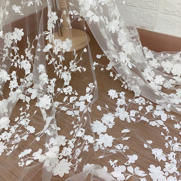 Gorgeous Embroidery Floral Lace Fabric, Delicate Floral Overlay lace For Bridal Gown, Wedding Dress Lace, Prom, Backdrop Lace