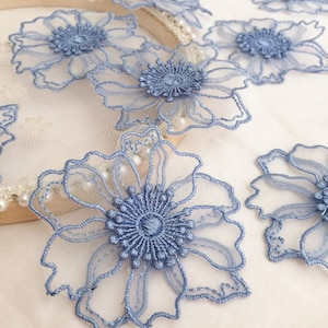 7 Color Organza Flowers Applique, Fairy Sheer Flower Patch, Bridal Flowers Applique For Millinery, Shoes, Clutch Bag, Lace Dress,