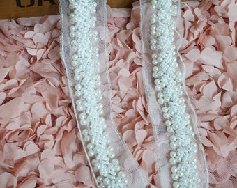 Ivory Cream Beaded Trim, wedding bridal sash trim headband beaded supply, 0.79&#39;&#39; ( 2 cm ) width, By 1 Yard