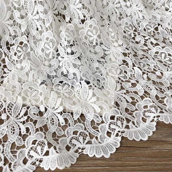 Off White Venice Guipure Lace Fabric, Hollow out Floral Crochet fabric For Women Gown, Bridal Supply, Houte Couture, Baptism Gown