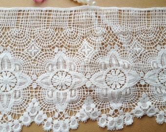 Off White Cotton Lace trim, Retro Lace Trim, Scalloped Lace Trim, 6.69 inches wide, By 2 yards