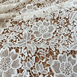 Delicate Guipure Lace Fabric, Off White Crochet Floral Lace fabric, Bridal Lace Fabric For Party dress, Evening Gown, Prom