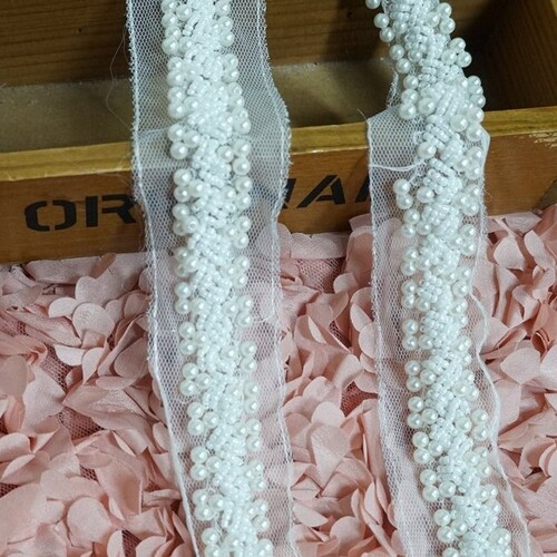 1 Yard Wedding Trim Ivory Pearl Beaded Trim Bridal Sash Belt Etsy