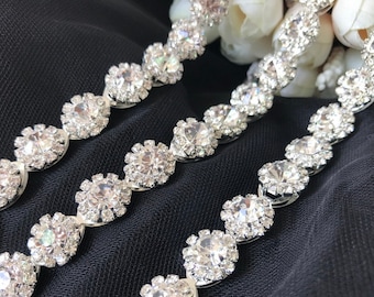 Crystal Rhinestone Trim Bridal Trim for Headbands, Sash, Gowns, Bridal Hair comb, 0.43" (1.1 cm)  width, By 1 Yard
