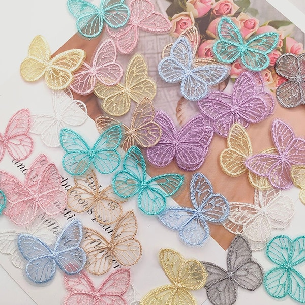 Aplique de mariposa con bordado de hadas, parche de encaje de mariposa de tul para coser en vestidos de niña de las flores, pulseras, prendas, vestidos de novia y diademas.