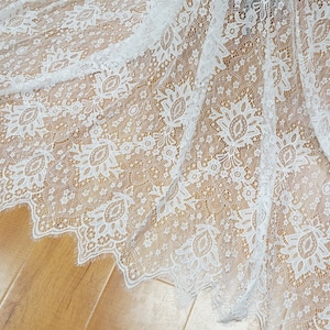 Gorgeous Chantilly lace Fabric, French Eyelash lace fabric for wedding gown, Boho dress, Bridal Robe, baptism gown, Lace kimono, 1 yard