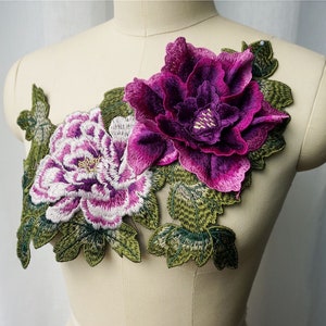Applique in pizzo ricamato 3D, corpetto con fiori in fiore a 4 strati, per giacca in denim, pochette, ballo di fine anno, abito da ballo lirico, abito da ballo.