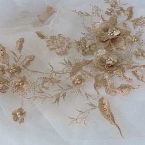 Gold Spitze Applikation, 3D Perlen Gestickte Bunte Applikationen für Lyrischen Tanz, Ballett, Couture Kleider, Blumenmädchen