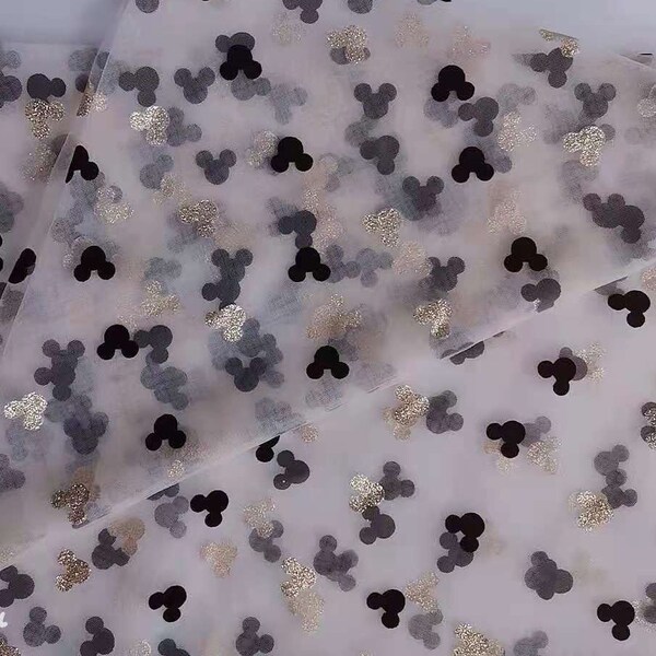 Cute Print Gold Mice Mesh Fabric, Soft Flocked Mice tulle fabric For Cupcake dress, Dance Dress, Baby dress,  Fancy Pink Child dress, 1 yard