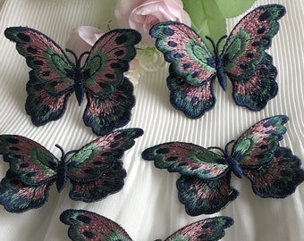 Apliques coloridos de encaje de mariposa 3D, parche bordado para coser para vestido de niña de las flores, vestido de novia, diadema, manualidades DIY