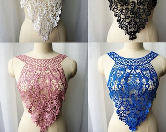 Crochet Circle Guipure Lace collar, Large Bodice applique, Hollow Out Lace Collar Trim, Necklace Collar trim, Wedding Gown Applique