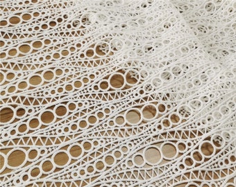 Venice Guipure Lace Fabric in Off white, Unique Hollow out Crochet fabric  for Bridal Dress, Houte Couture, By 1 yard