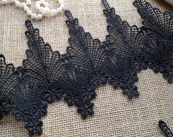 2 yardas Chic Feather Lace Trim en Negro para Bodas DIY, Novia Negra, Diseño de Joyas, Artesanía