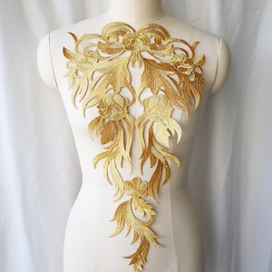 Vintage Style Gold Venice Lace Applique, Large Embroidery Bodice Appliques For Pageant gown, Historical costume, Renaissance Dress, 1 pcs
