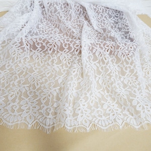 Twinkle Mesh Chantilly Fabric in Off white, Delicate Leaf Overlay Eyelash fabric for Bridal, Bridesmaid, Boudoir Robe, Wedding dress, 1 yard