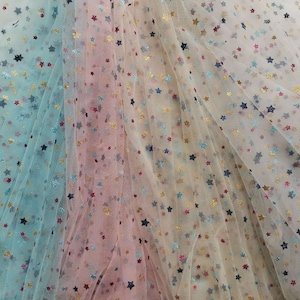 Soft Print Rainbow Stars Tulle lace fabric, Colorful Glitter Mesh lace For Birthday Party Dress, Tutu, Bow tie, Bridal Veil, Toddle, 1 Yard