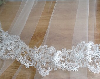 2 Yards Lace Trim Ivory Tulle Pink Heart Exquisite Embroidery Floral Wedding Bridal Veil Lace 6.69 width High Quality