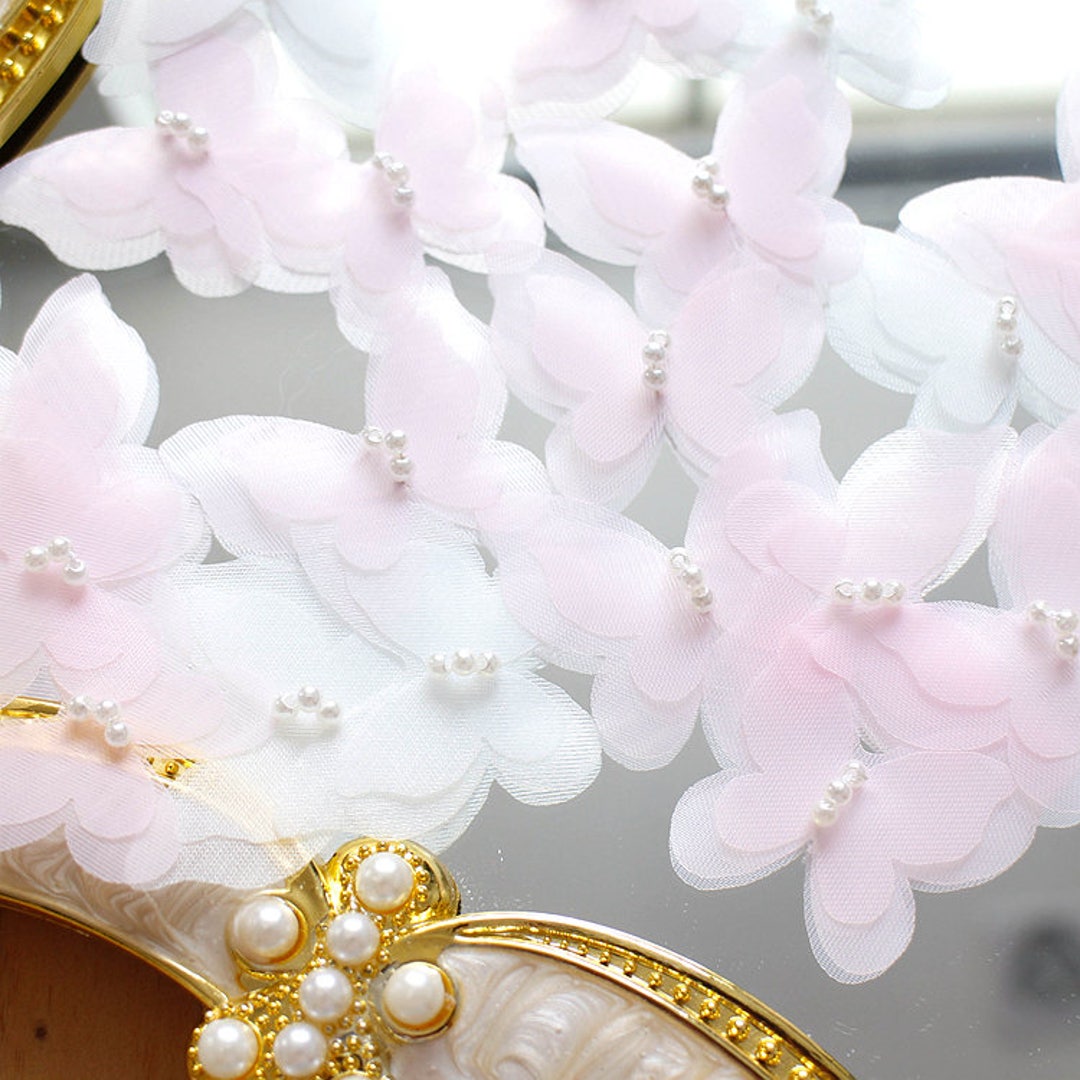 Lovely Butterfly Applique Pink Pearl Beads Butterfly Trim  display picture 1