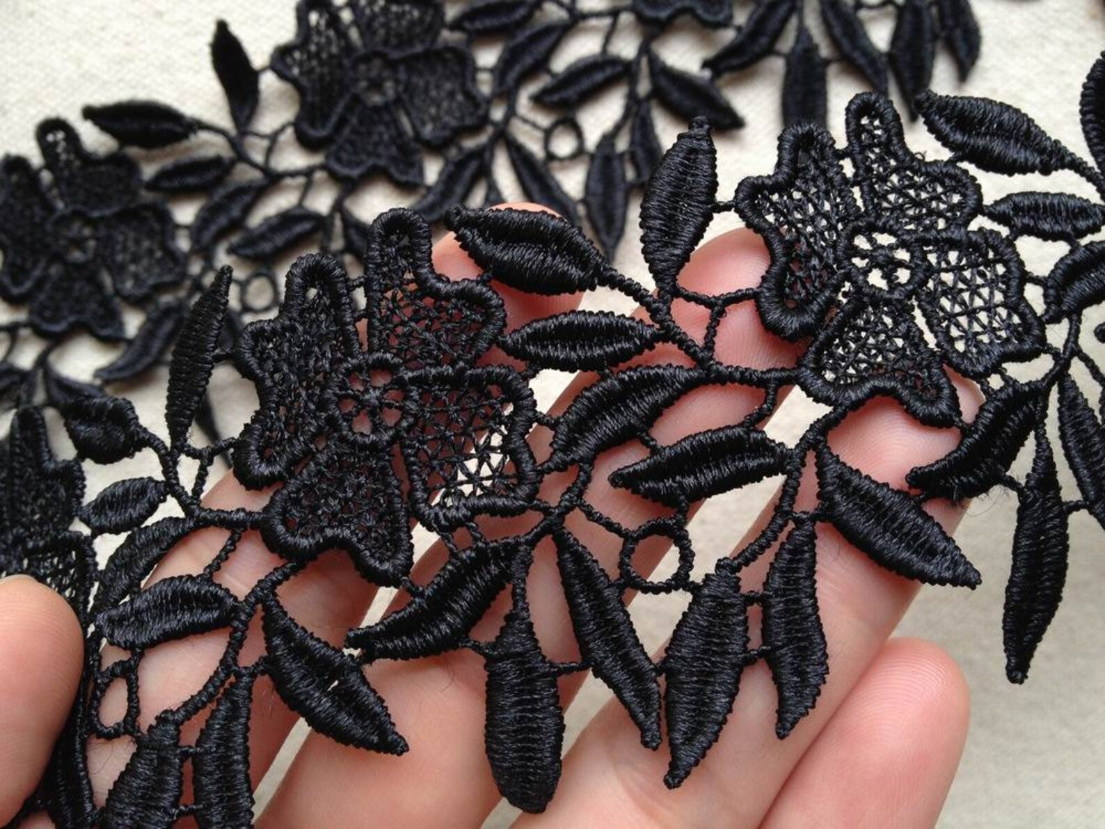 Black Lace Trim Leaf and Flowers Lace Applique Bridesmaid Etsy