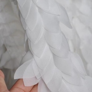 Adorno de encaje de plumas de gasa 3D, encaje de hojas de gasa, para vestidos de flores, decoraciones de boda, cuello de gasa, falda de cuna, por 1 yarda