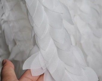 3D Chiffon Feathers Lace Trim, Chiffon leaves lace, For Flowers Dress, Wedding Decors, Chiffon Collar, Crib skirt, By 1 Yard