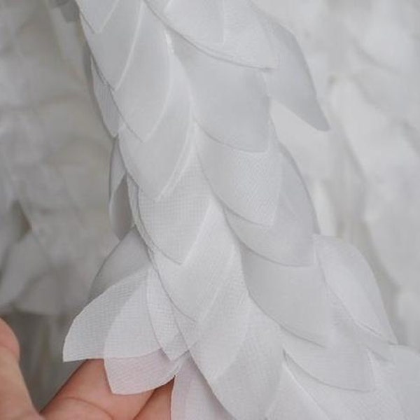 3D Chiffon Feathers Lace Trim, Chiffon leaves lace, For Flowers Dress, Wedding Decors, Chiffon Collar, Crib skirt, By 1 Yard