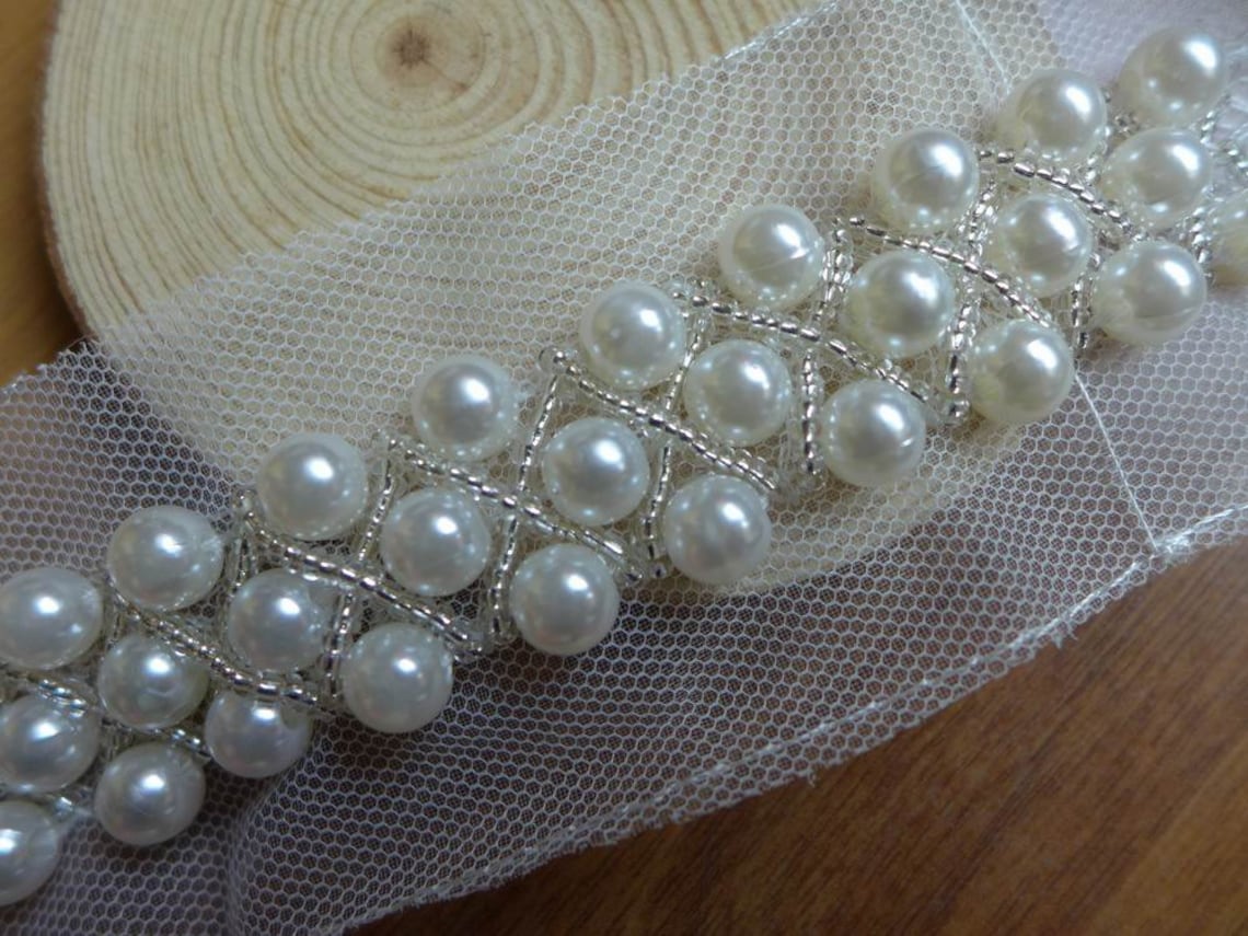 Beaded Trim Ivory Pearl Beaded Lace Beaded Bridal Sashes Etsy
