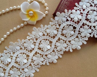 Beautiful Lace trim in Off white, Embroidery Floral Lace Trim Bridal Lace Headband 3.14 Inches Wide, by 2 Yards