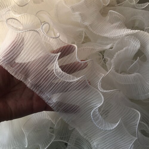 2 Layers Sheer Airy Ruffled Chiffon Lace Trim, Pleated Chiffon