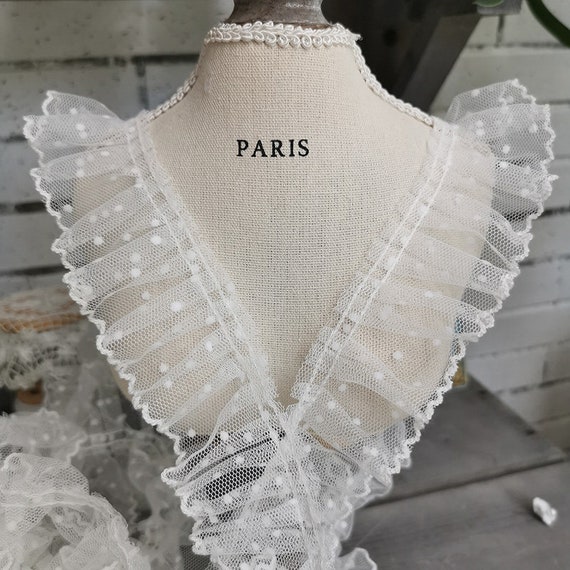 Soft Pleated Tulle Lace Trim, Polka Dots Lace Trim, Ruffled Swiss