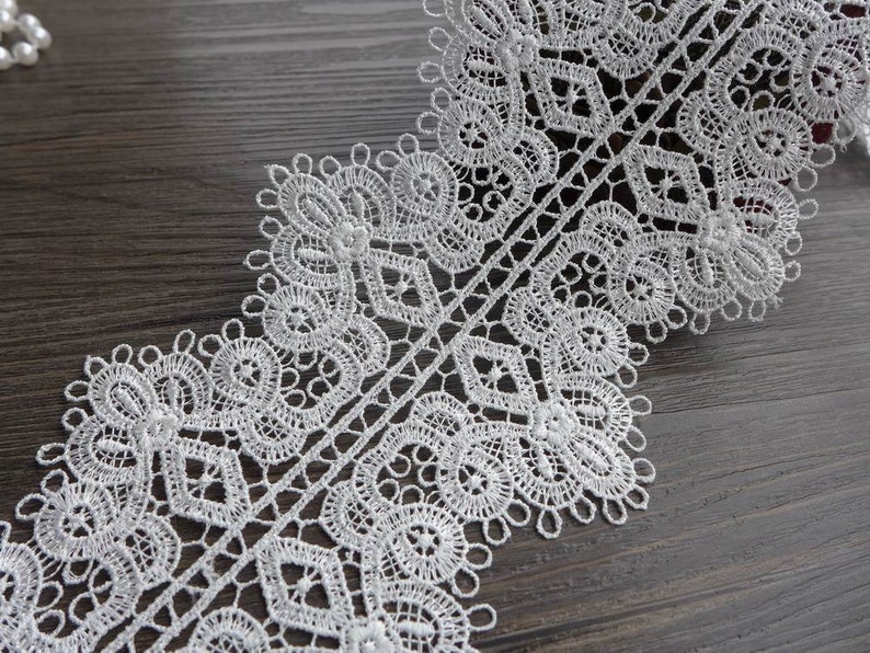 White Venise Lace Retro Hollowed Scalloped Lace Trim for Etsy