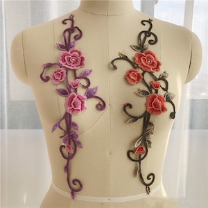 Delicate flowers Embroidery lace applique,  Bodice Vine patch Lace for Lyrical Dance, Evening Dress, Costume Design, Prom, 2 pcs