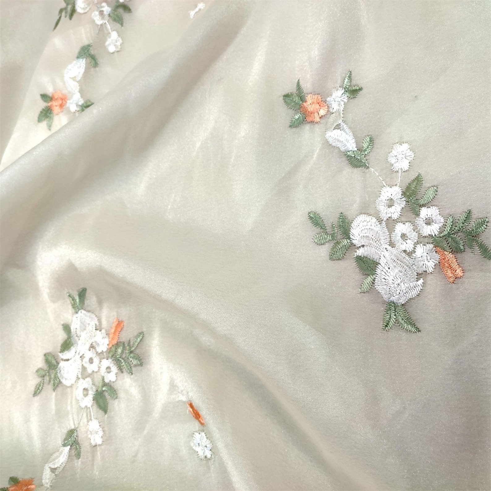 Chiffon Pattern Chiffon Embroidery Flower Applique Fabric in Light Apricot for Blouse ...