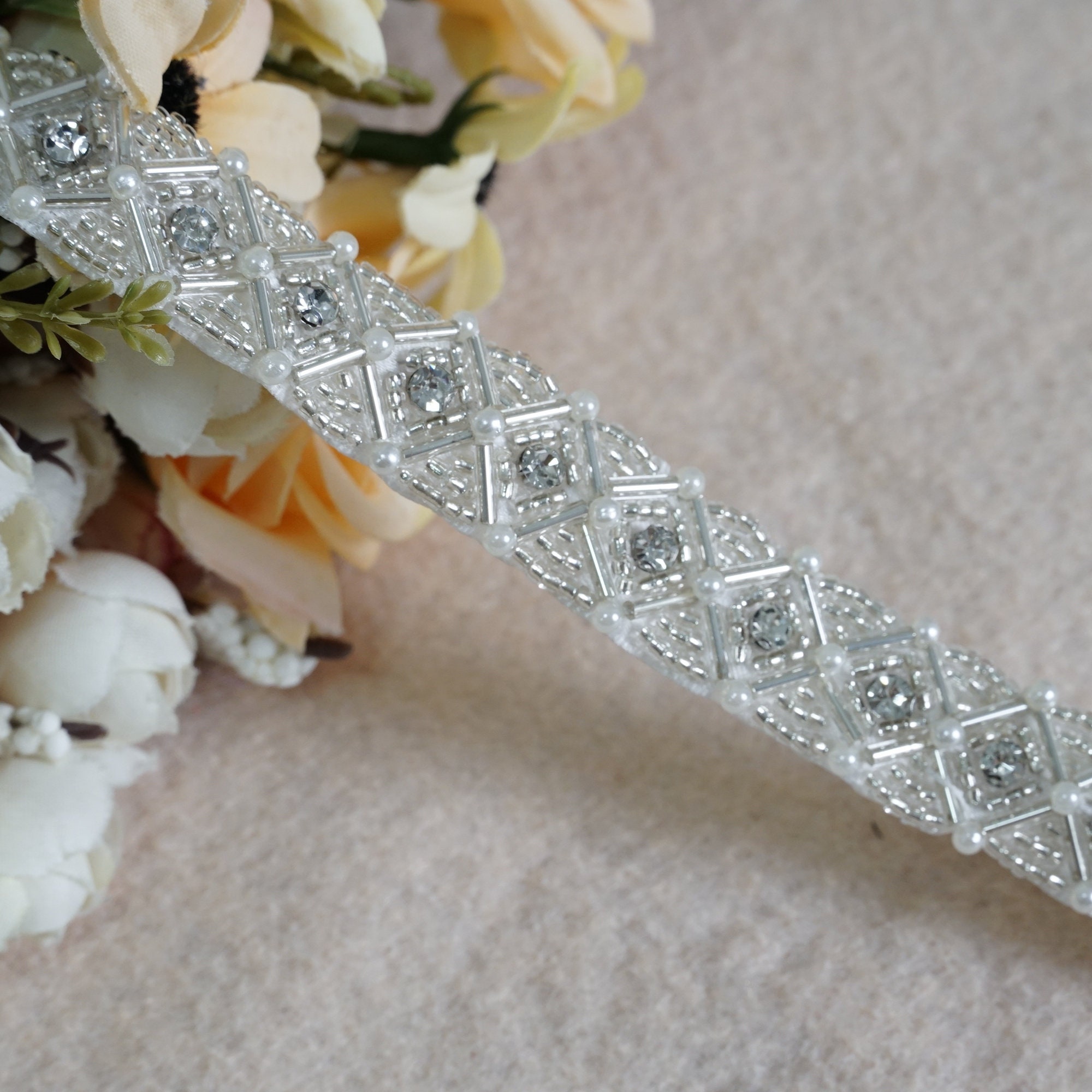 Rhinestones Beaded Ribbon Trim, Beading Bridal Sashes, Wedding Belt ...