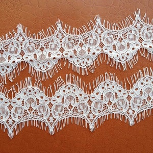 Eyelash Chantilly Lace Trim in Off White For Bridal Veils, Weddings, Costume, Lingerie, by 3 Yards