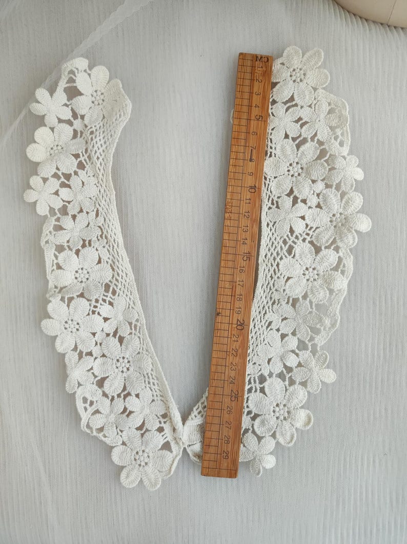 Cotton Collar, Beige Daisy Flower Collar, Collar Appliques, 1 Pair image 3