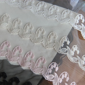 Lily of the Valley Lace trim, embroidery sewing flower trim for Bridal, Hair Flowers, Jewelry Design, doll dress, 2 yards