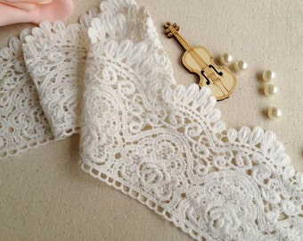 Off-white bomullsspetskant, retro broderad spetskant, vågig blommig spets, 2 meter