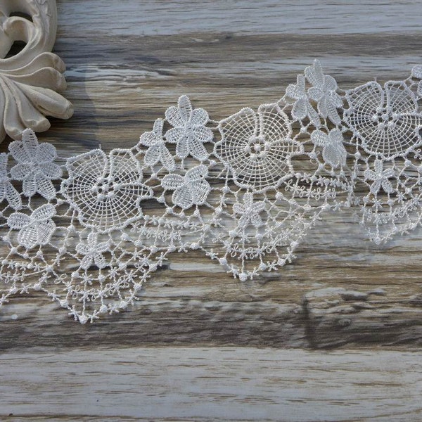 2 Yards Exquis Venise Crochet Dentelle Garniture en Blanc Cassé pour Nuptiale, Bandeaux, Costumes