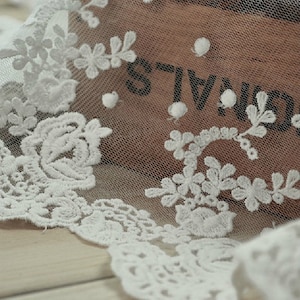 Off White Rose Embroidered Lace Trim,  Cotton Tulle lace Trim for DIY projects, Dress Hem