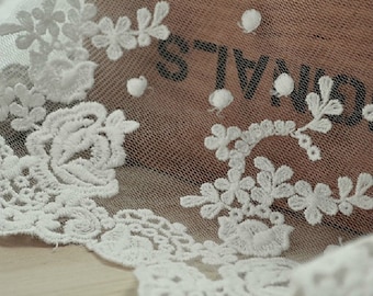 Off White Rose Embroidered Lace Trim,  Cotton Tulle lace Trim for DIY projects, Dress Hem