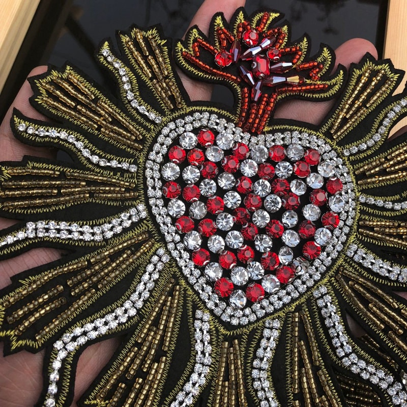 Sparkle Love Heart Rhinestone Patch, Red Crystal Patch, Gold Beads Sew ...